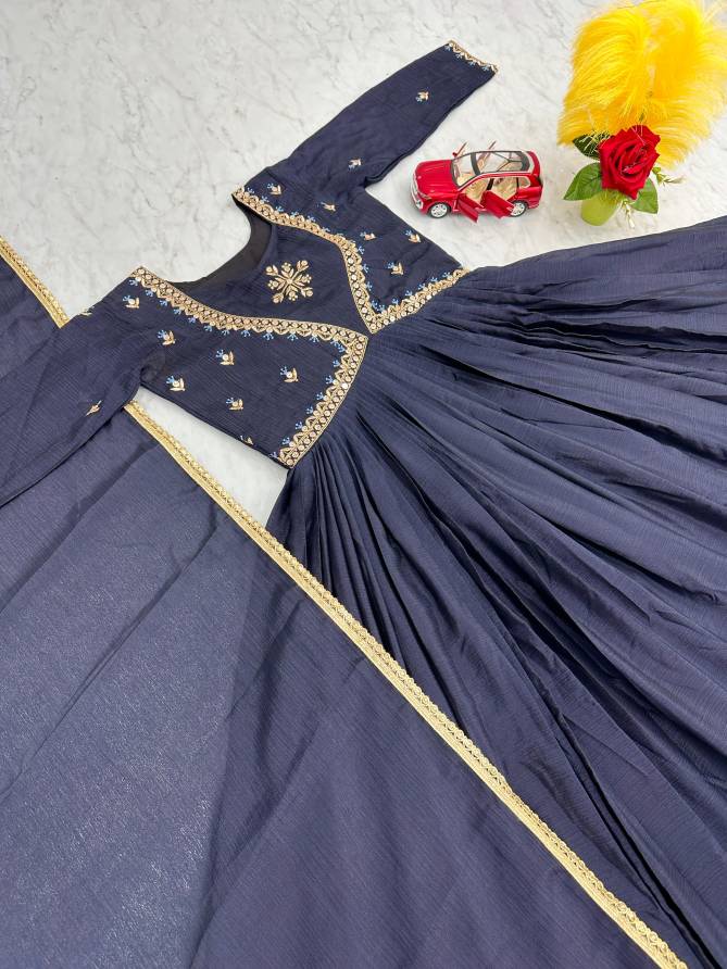 PC 406 Chinon Embroidery Designer Gown Wholesale Shop In Surat